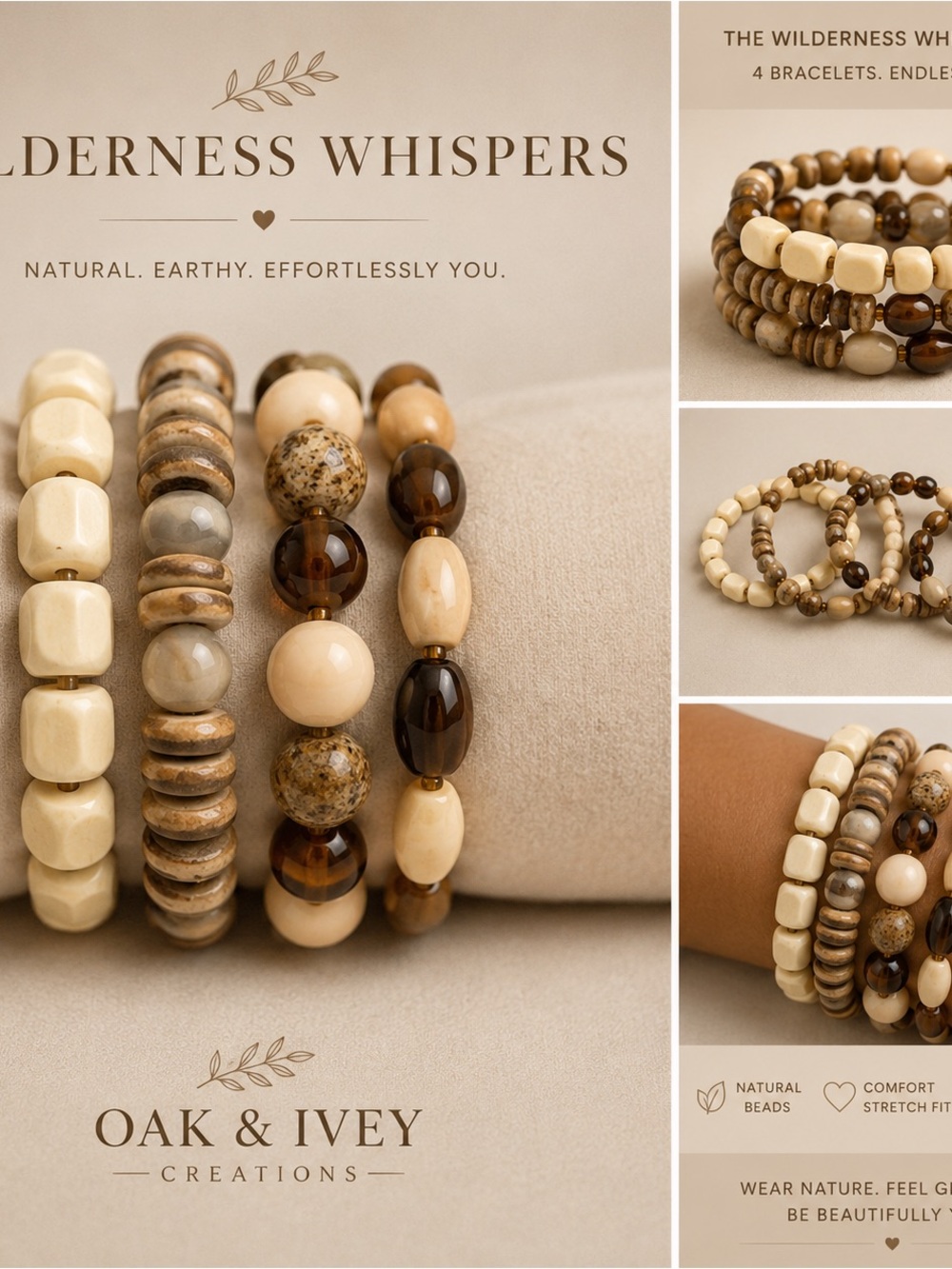 Wilderness Whispers Natural Brown Bead Bracelet Set